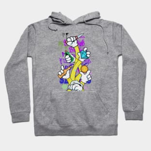 Dope Slluks multiple hands and arms cheering colorful illustration Hoodie